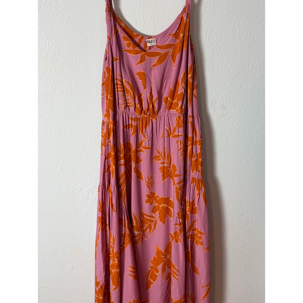 Bila 77‎ Aura Floral Pink Print Tiered Maxi Dress Women's M Boho Resort Coastal